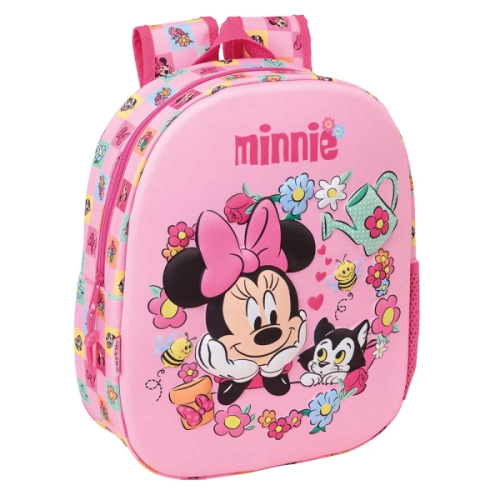 Safta Minnie Mouse Mochila 3D - Porta-Garrafas - Ombreiras Acolchoadas - Alsa de Mão Superior - 27x33x10cm - Rosa