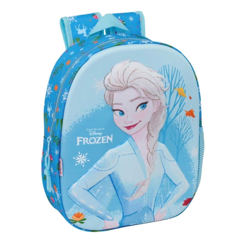 Safta Frozen 3D Mochila 3D - Porta-Garrafas - Ombreiras Acolchoadas - Alsa de Mão Superior - 27x33x10cm - Azul Claro
