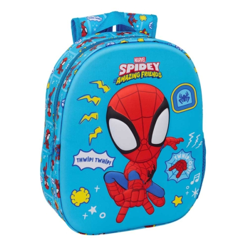 Safta Spidey Mochila 3D - Porta-Garrafas - Ombreiras Acolchoadas - Alsa de Mão Superior - 27x33x10cm - Azul