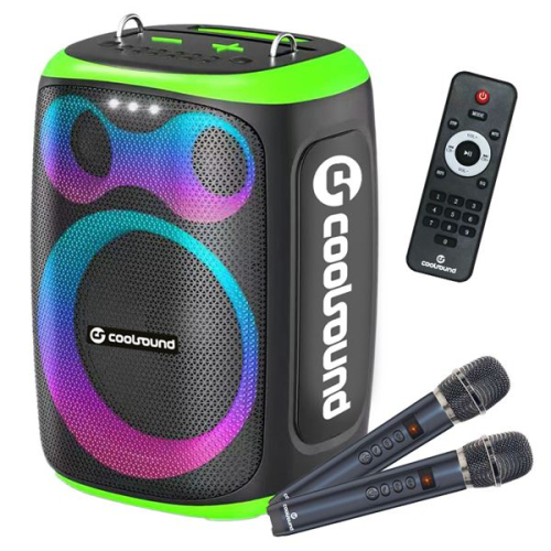 Coolsound Blast Coluna Karaoke - 8"- 60W RMS - Iluminação RGB - Bluetooth,USB,Cartão TF e Auxiliar - 2 Microfones S/fios Incluidos - Comando
