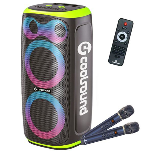 Coolsound Blast Pump Coluna Karaoke - 2x 6.5"- 60W RMS - Iluminação RGB - Bluetooth,USB,Cartão TF e Auxiliar - 2 Micros S/fios Incluidos