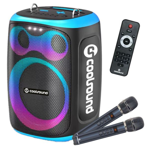 Coolsound Blast Coluna Karaoke - 8"- 60W RMS - Iluminação RGB - Bluetooth,USB,Cartão TF e Auxiliar - 2 Microfones S/fios Incluidos - Comando