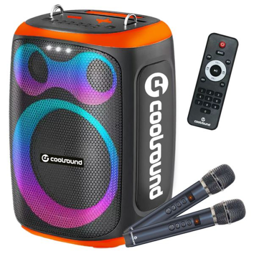 Coolsound Blast Coluna Karaoke - 8"- 60W RMS - Iluminação RGB - Bluetooth,USB,Cartão TF e Auxiliar - 2 Microfones S/fios Incluidos - Comando