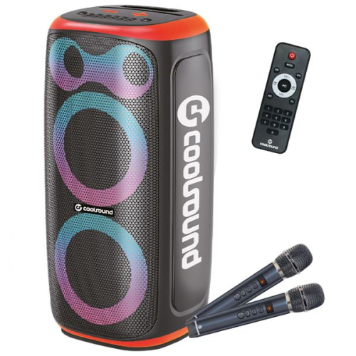 Coolsound Blast Pump Coluna Karaoke - 2x 6.5"- 60W RMS - Iluminação RGB - Bluetooth,USB,Cartão TF e Auxiliar - 2 Micros S/fios Incluidos