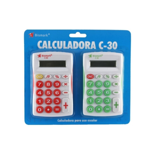 Bismark C-30 Pack de 2 Calculadoras Infantis - Tela LCD - Funções Basicas - Alimentação a Pilhas - Cores Sortidas Aleatorios