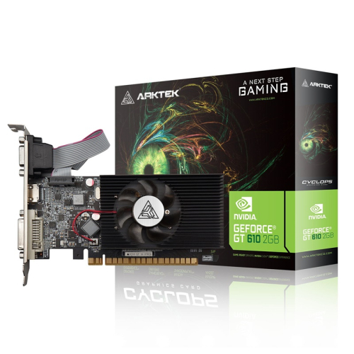Placa Gráfica Arktek GT610 2GB GDDR3 64Bits Compaivel Baixo Perfil 1*VGA 1*HDMI 1*DVI