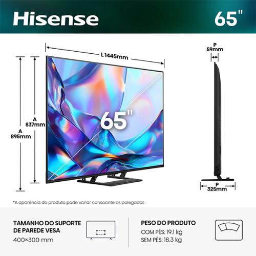 HISENSE 65A7S 65INCH QLED Smart TV IA 4K 60Hz 8ms HDR10+ HDMI USB