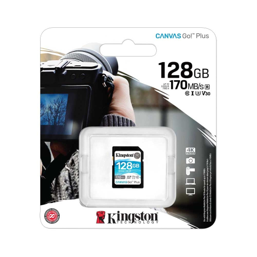 Cartão SDXC Kingston Canvas Go Plus 128GB Gen4 200MB/s C10 UHS-I U3 V30
