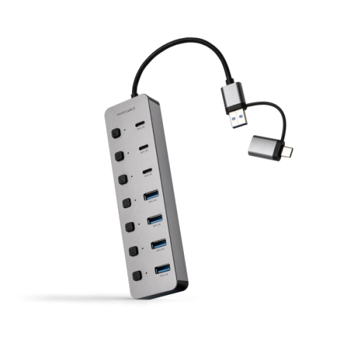 Nanocable 10.16.4510 Hub USB + USB Tipo-C Cinza