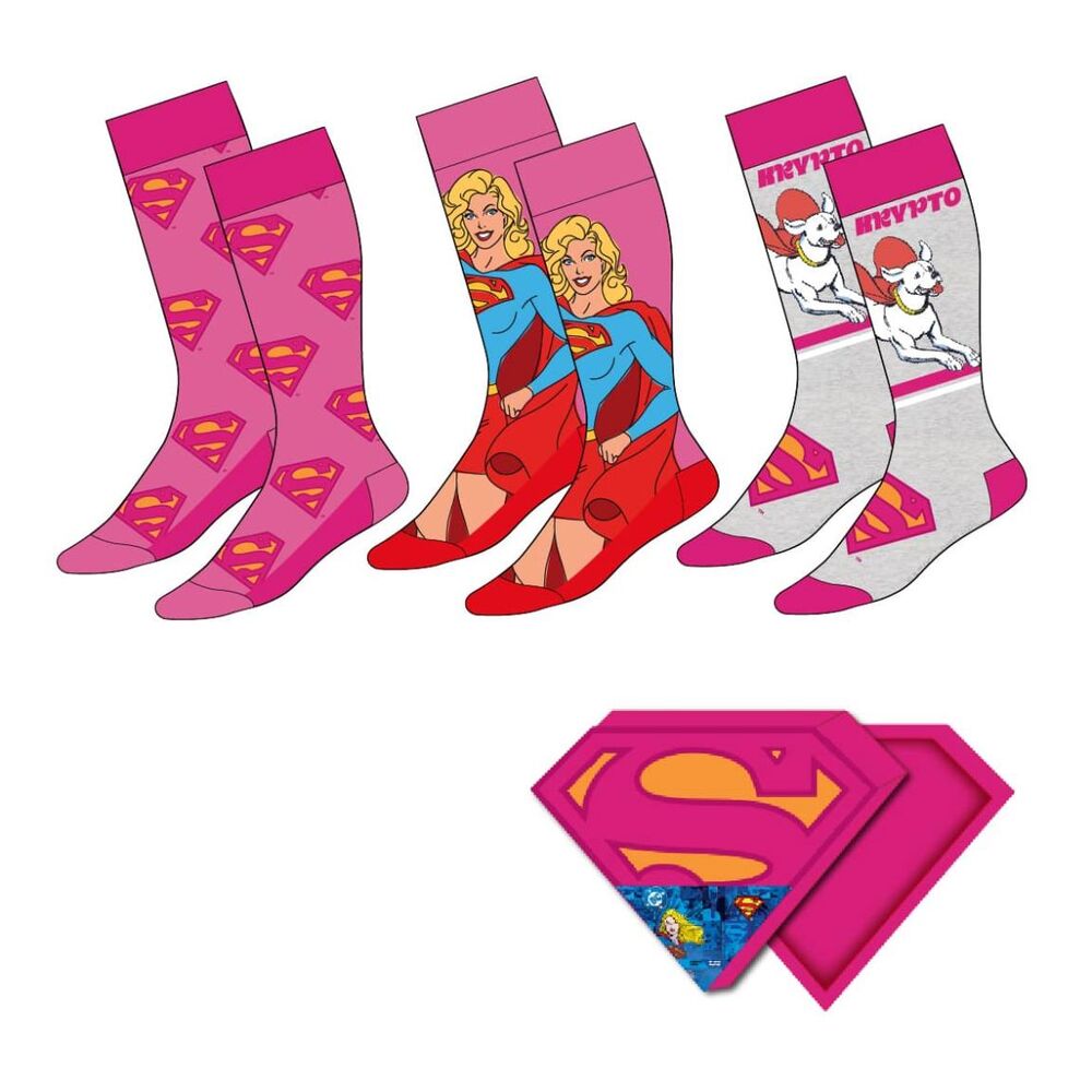 Conjunto de 3 pares de meias Supergirl Superman DC Comics adulto sortidas