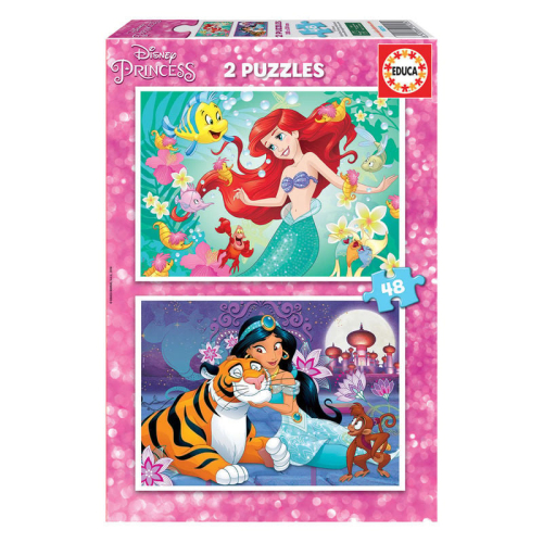 Puzzle Ariel + Jasmine Princesas Disney 2x48Peças