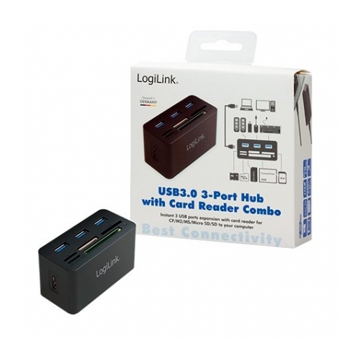 HUB 3 PORTAS USB 3.0+LEITOR DE CARTÕES LOGILINK