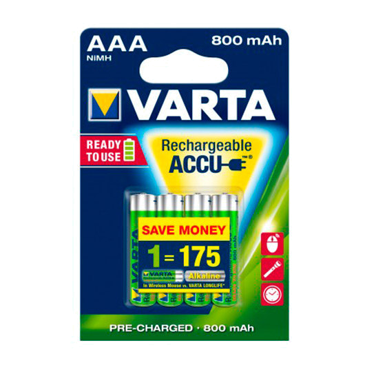 PILHA RECARREGAVEL VARTA AAA 800MAH PACK 4