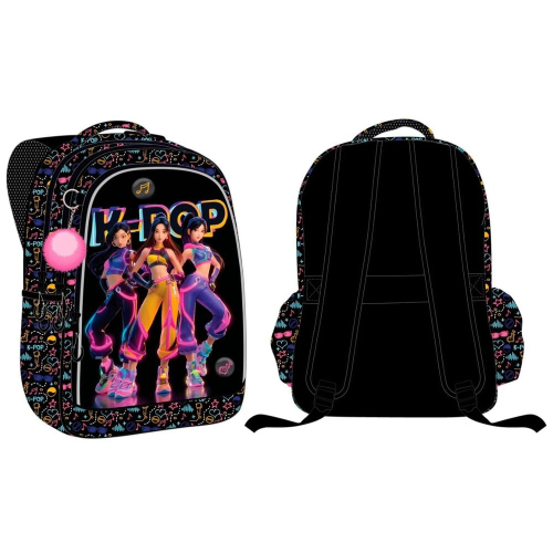 Mochila Chaveiro pompon + pines metal KPop 43cm