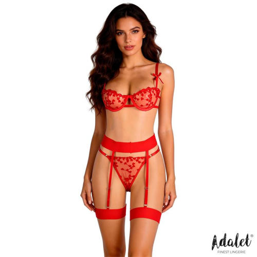 Yvonne Set Sujetador,Tanga y Liguero com Corazones Vermelho