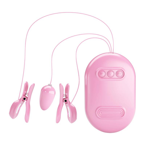 Surprise Box Ovo Vibrador e Pinzas para Pezones com Electro Estimulación Rosa