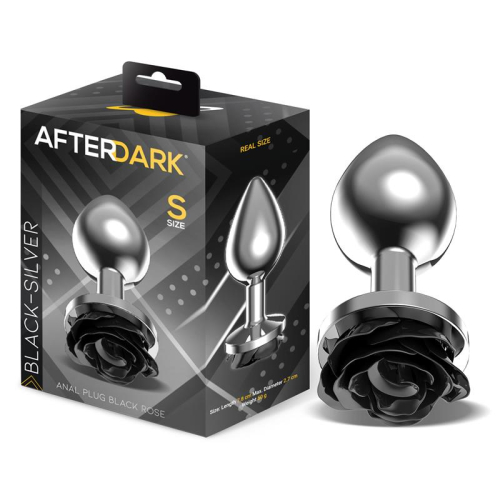Plug Anal de Metal com Rosa Negra en la Base Tamanho S