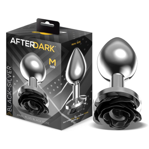 Plug Anal de Metal com Rosa Negra en la Base Tamanho M