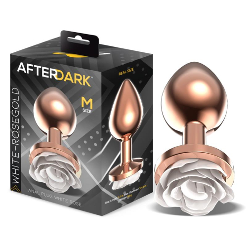 Plug Anal de Metal Oro Rosa com Rosa Blanca en la Base Tamanho M