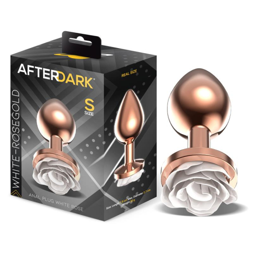 Plug Anal de Metal Oro Rosa com Rosa Blanca en la Base Tamanho S