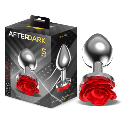 Plug Anal de Metal com Rosa Roja en la Base Tamanho S