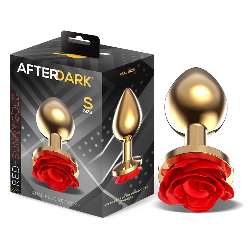 Plug Anal de Metal Dorado com Rosa Roja en la Base Tamanho S