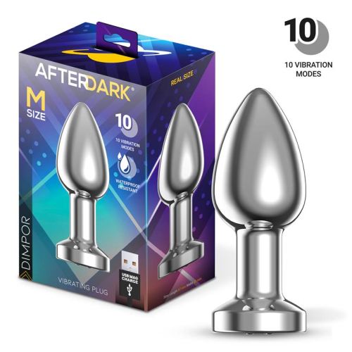 Dimpor Plug Anal Cromado com Vibração USB Magnético Tamanho M