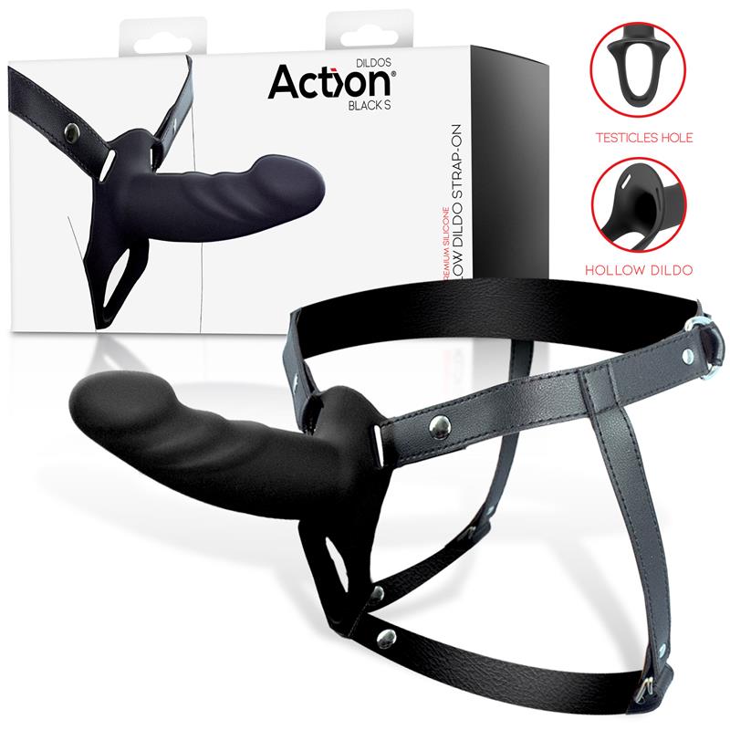 Arnés Strap-On com Dildo oco Silicone Premium Tamanho S Preto