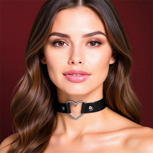 Colar com Coração Tipo Choker Couro Vegano Tamanho Único