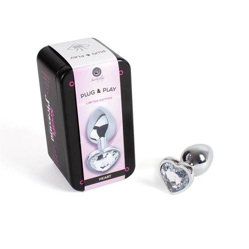 Plug Anal de Metal Corazón Transparente Tamanho S