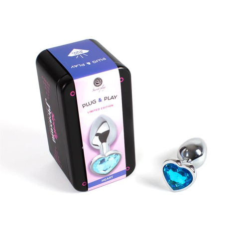 Plug Anal de Metal Corazón Azul Tamanho S
