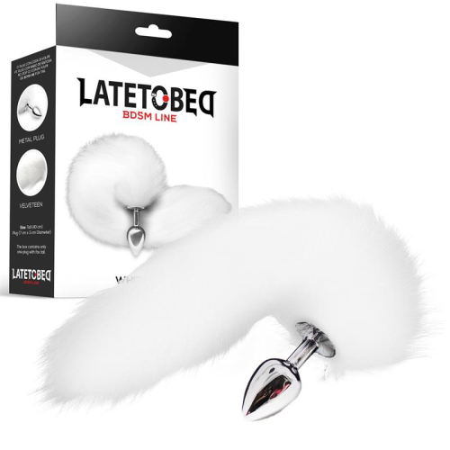 Plug Anal Metal com Cola de Zorro Sedoso 40 cm Branco