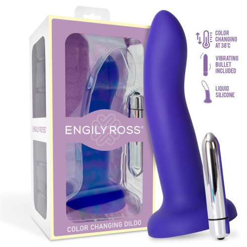 Dildo com Vibração que Cambia de Cor Azul a Roxo Tamanho M 17 cm