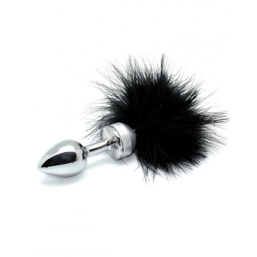 Plug Anal Metal com Plumas Preto 73mm