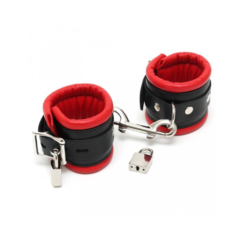 Algemas para Pés Couro Preto e Vermelho com Candado 7 cm