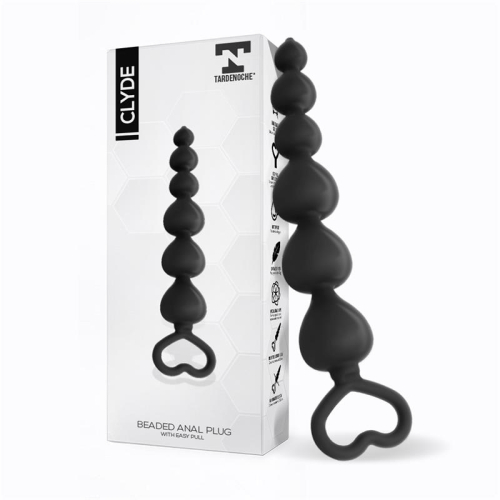 Clyde Plug Anal com Bolas com Aro de Fácil Extracción Silicone Preto