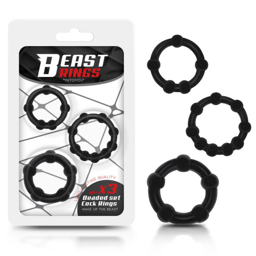 Set 3 Anel Peniano Beaded Flexibles Preto