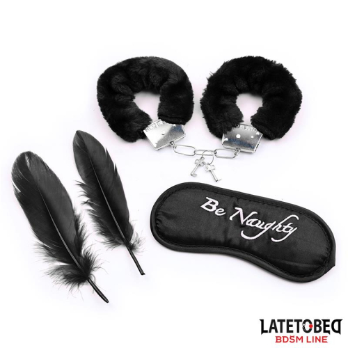 Set de 3 Peças Máscara,Algemas y Plumas Preto