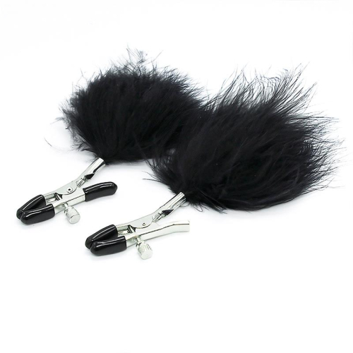 Pinças para Mamilos com Pompón de Pelo Largo Preto