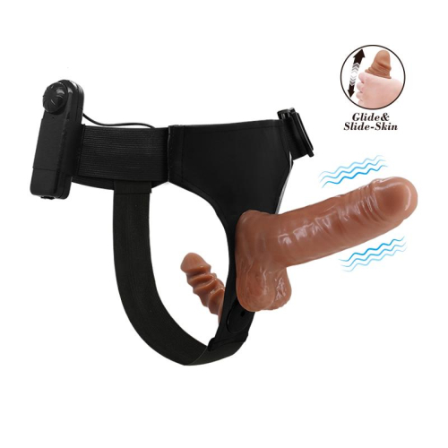 Arnés com Dildo Duplo Retractil com Vibração