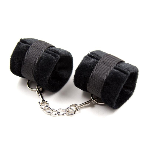 Algemas de Tela com Velcro para Pulsos com Pelo Largo Preto