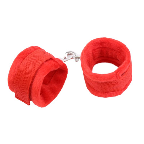 Algemas de Tela com Velcro para Pulsos com Pelo Largo Vermelho