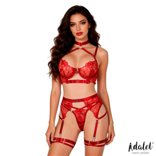 Hyacinth Set Sujetador,Tanga y Liguero Vermelho