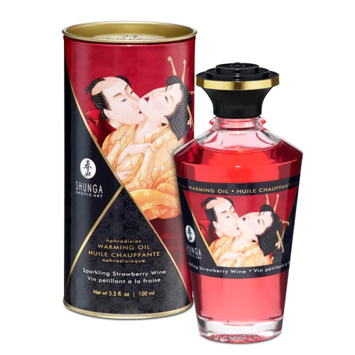 Shunga Óleo de Massagem Efeito Calor Aroma Vino Espumoso de Fresa