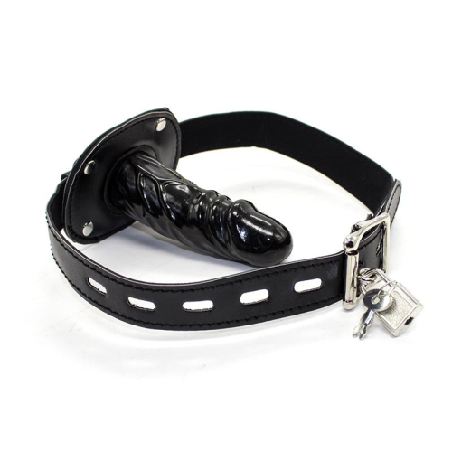 Mordaza com Candado y Forma de Pênis 10 cm Grande Preto