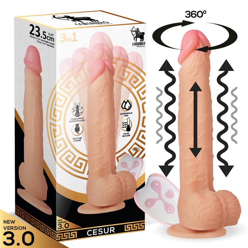 Cesur 3.0 Dildo Realista vibração,Movimiento Ondulante,360º y Telescópico Control Remoto USB