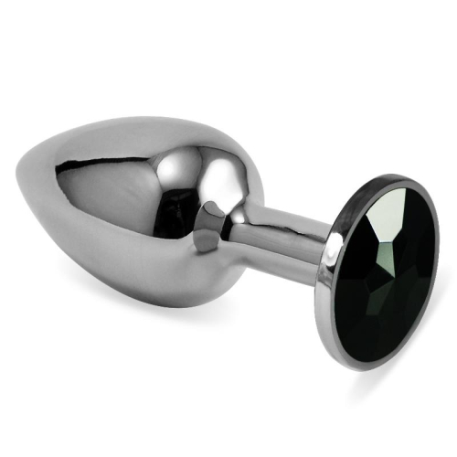 Plug Anal Prata Rosebud Classic com Joya Preto Tamanho S