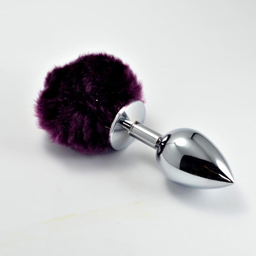 Plug Anal de Metal com Pompon Púrpura Tamanho S