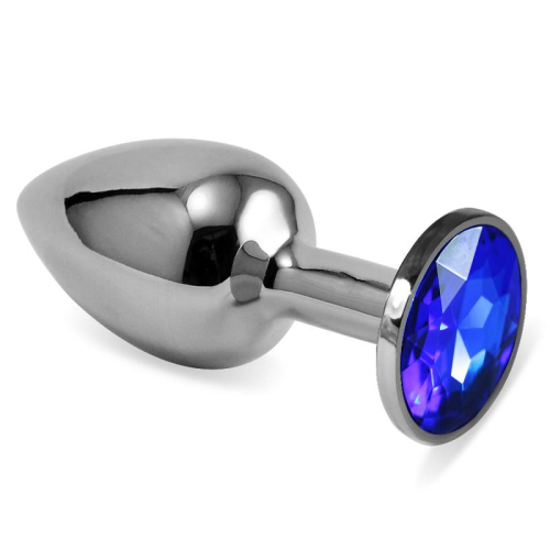 Plug Anal Prata Rosebud Classic com Joya Azul Oscuro Tamanho S