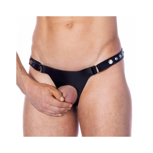 Tanga de Couro Ajustável com Abertura